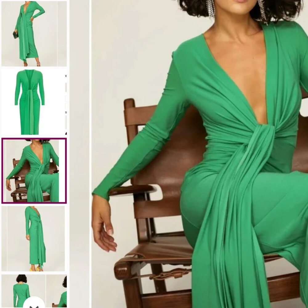 SWAP? Solace London Lorena Draped Deep V Bright Green Midi Dress Size 8